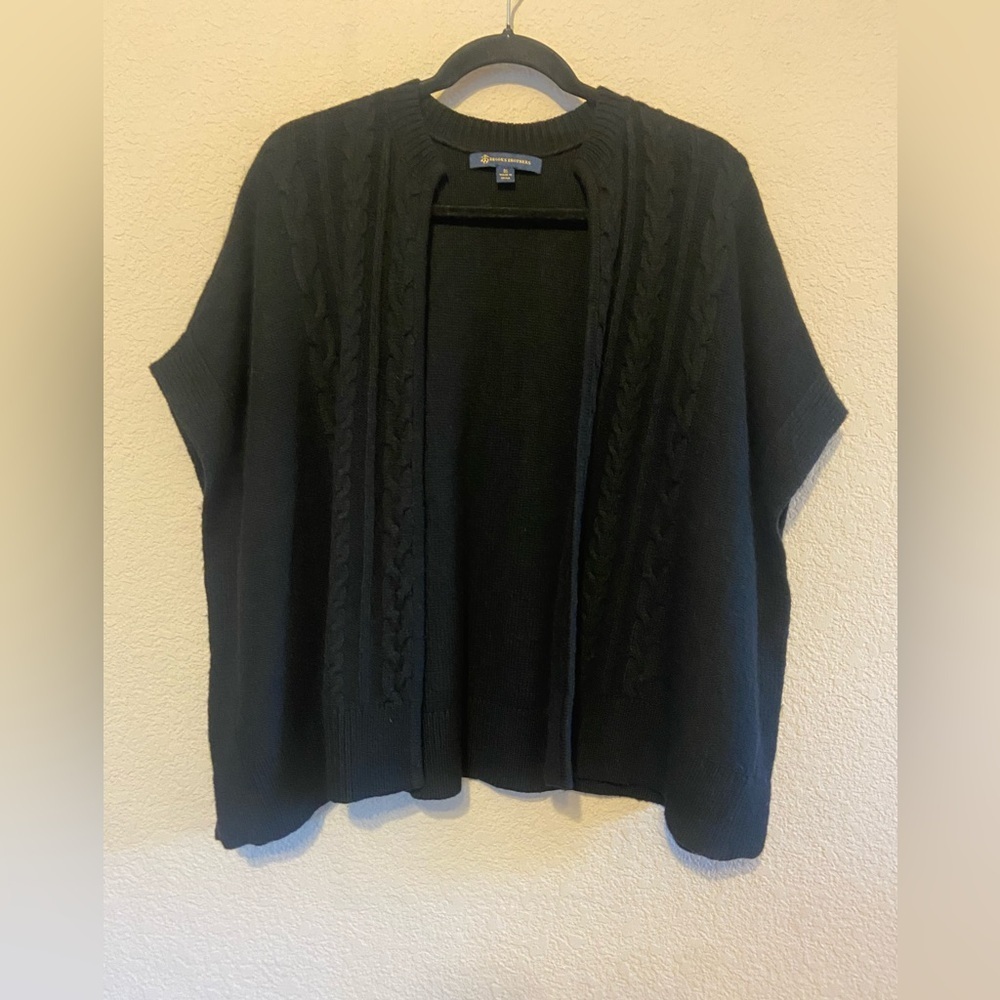 Brooks Brothers Cotton Wool Cashmere Blend Cable Knit Poncho Cardigan OS Black‎